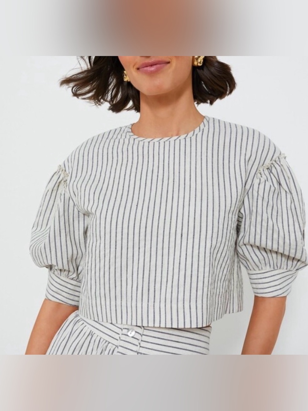 Tuckernuck Blue Linen Stripe Edie Cropped Top NWT Small